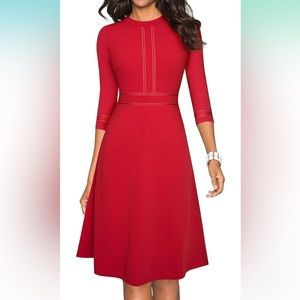 Homeyee red crew-neck 3/4 sleeve dress